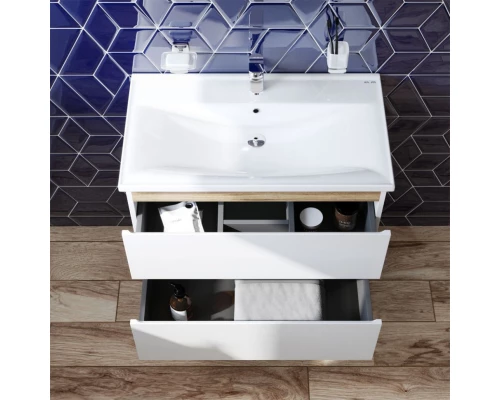 Тумба с раковиной белый глянец 80 см Am.Pm X-Joy M85AFHX0802WG + M85AWCC0802WG