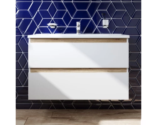 Комплект мебели белый глянец 100 см Am.Pm X-Joy M85AFHX1002WG + M85AWCC1002WG + M91AMOX1003WG