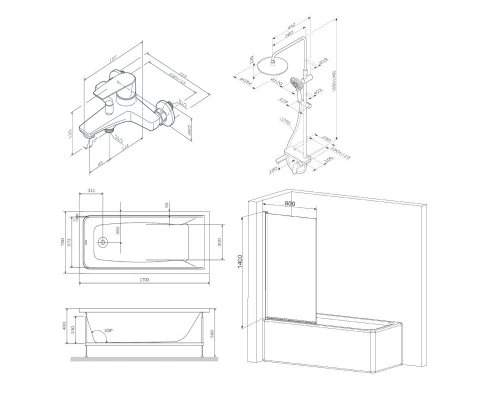 Акриловая ванна 170x70 см Am.Pm Gem W90ASET-170D8