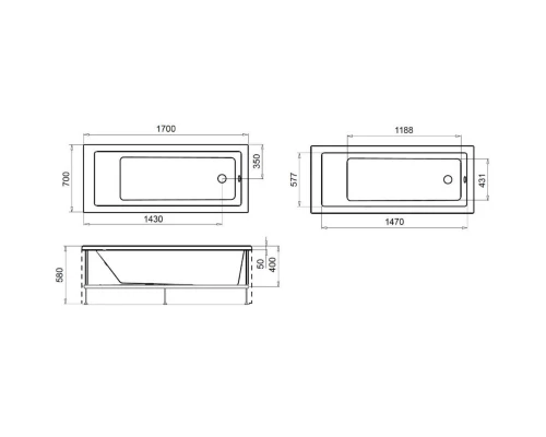 Акриловая ванна 170x70 см Am.Pm Gem S W93A-170-070B-A