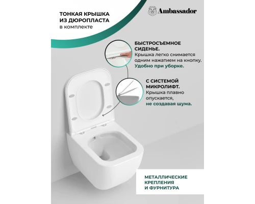 Подвесной безободковый унитаз с сиденьем микролифт Ambassador Forsa 243K19002RS