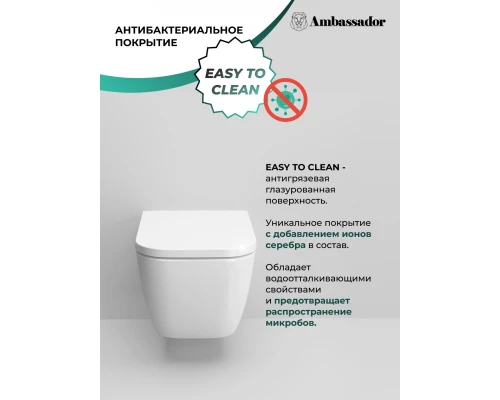 Подвесной безободковый унитаз с сиденьем микролифт Ambassador Forsa 243K19002RS