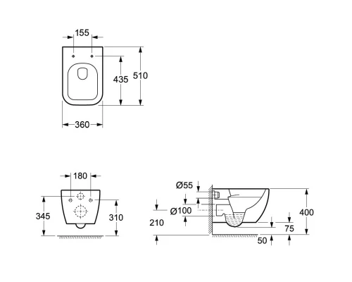 Подвесной безободковый унитаз с сиденьем микролифт Ambassador Forsa 243K19002RS