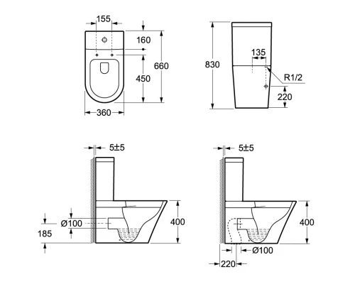 Унитаз-компакт безободковый с сиденьем микролифт Ambassador Ritz 237K19001RS