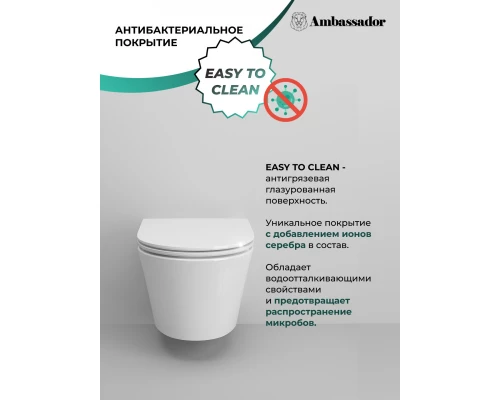 Подвесной безободковый унитаз с сиденьем микролифт Ambassador Ritz 233K19003RS