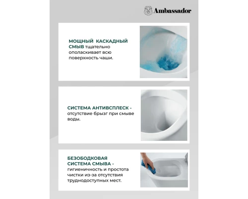 Подвесной безободковый унитаз с сиденьем микролифт Ambassador Ritz 233K19003RS