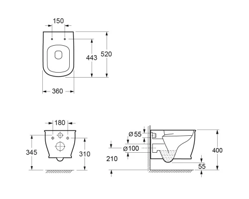 Подвесной безободковый унитаз с сиденьем микролифт Ambassador Royal 263K19002RS