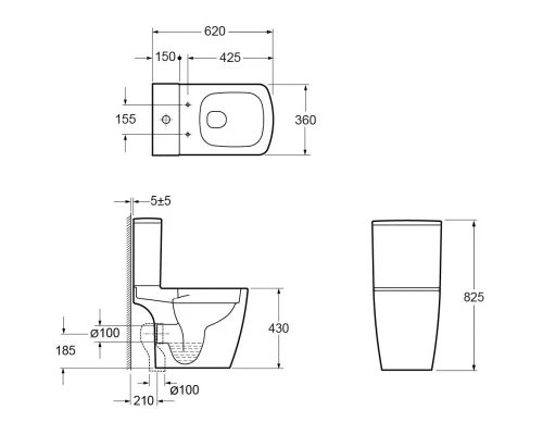 Унитаз-компакт безободковый с сиденьем микролифт Ambassador Kingston 147K19002RS