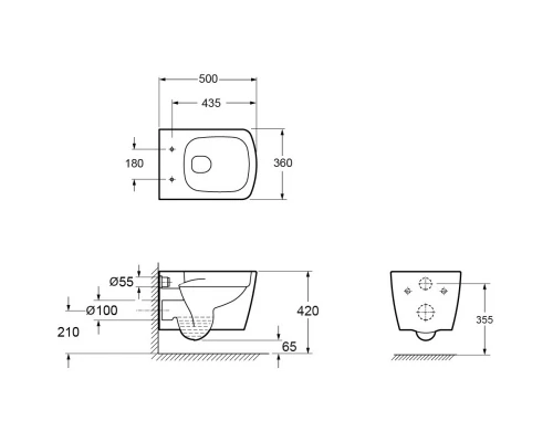 Подвесной безободковый унитаз с сиденьем микролифт Ambassador Kingston 143K19003RS