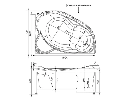 Акриловая ванна 160,4x110 см правая Aquanet Jamaica 00205503