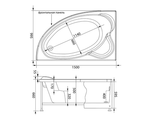 Акриловая ванна 149,8x100 см левая Aquanet Mayorca 00205403