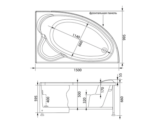 Акриловая ванна 149,8x100 см правая Aquanet Mayorca 00205438