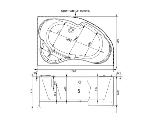 Акриловая ванна 158,8,x98,9 см правая Aquanet Capri 00205386