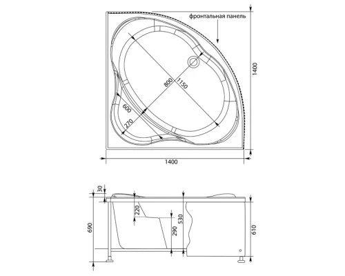 Акриловая ванна 140x140 см Aquanet Palau 00205535