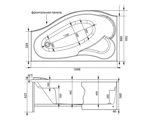 Акриловая ванна 169,8x99,5см левая Aquanet Palma 00205737