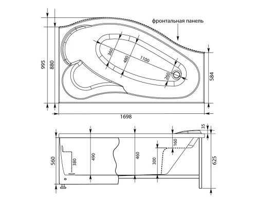 Акриловая ванна 169,8x99,5см правая Aquanet Palma 00205537