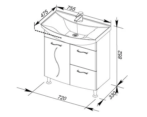 Тумба белый 72 см Aquanet Моника 00186770