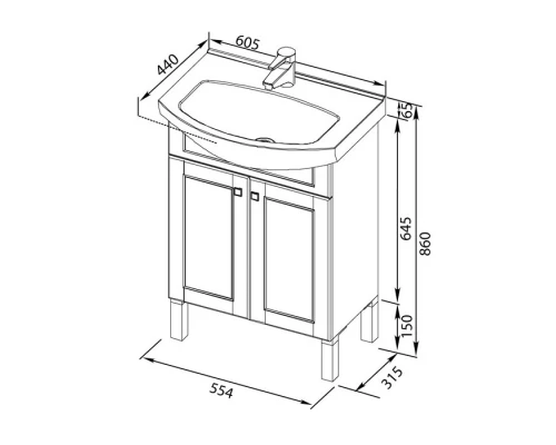 Тумба черный/патина серебро 55,4 см Aquanet Честер 00186102