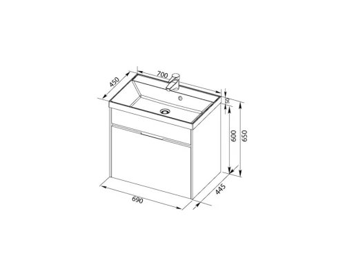 Тумба белый/черный 69 см Aquanet Латина 00180001