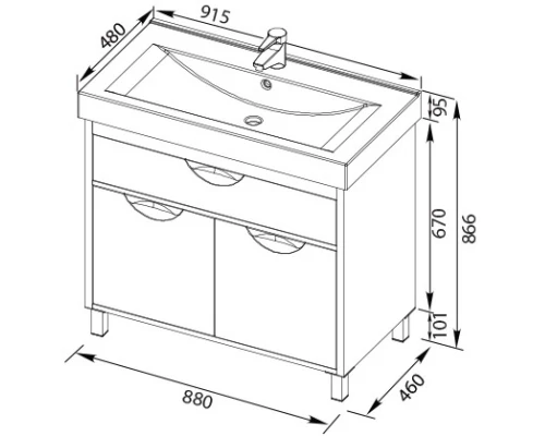 Тумба белый/светлый дуб 88 см Aquanet Гретта 00177069