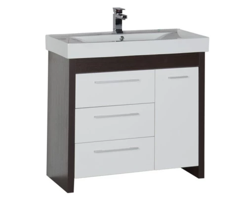 Тумба венге/белый 88 см с бельевой корзиной Aquanet Тиана 00177070