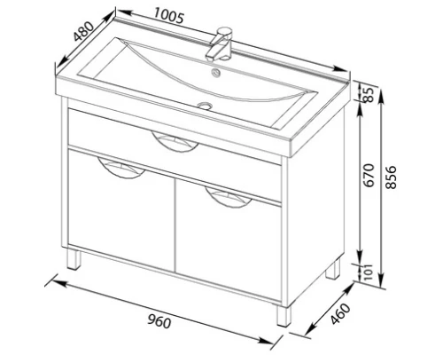 Тумба белый/венге 96 см Aquanet Гретта 00171583