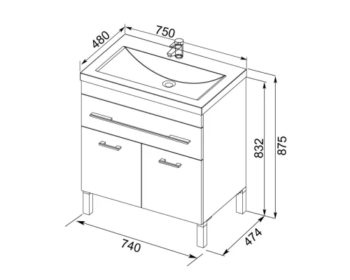 Тумба белый 74 см Aquanet Верона 00182706