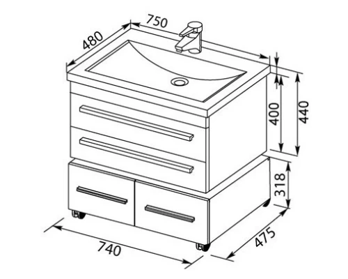 Тумба белый 74 см Aquanet Нота 00171487