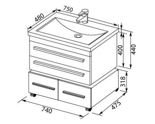 Тумба светлый дуб 74 см Aquanet Нота 00171489