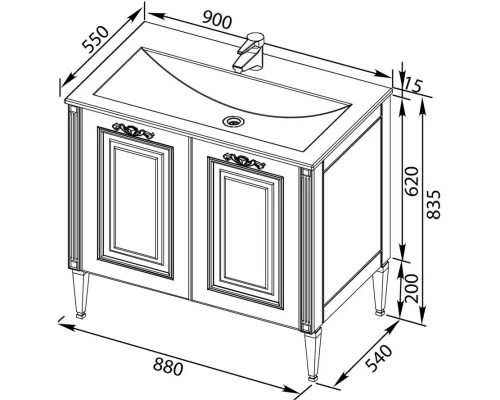 Тумба белый серебряная патина 88 см Aquanet Паола 00181762