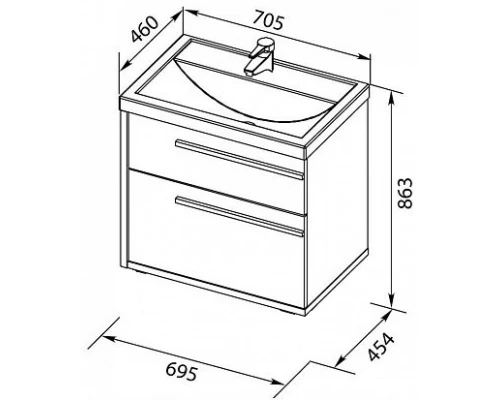 Тумба эвкалипт мистери/белый глянец 69,5 см Aquanet Фостер 00202064