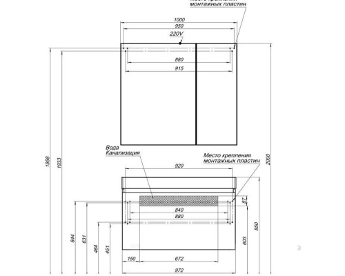 Зеркальный шкаф 100x87,3 см белый глянец L Aquanet Йорк 00202090
