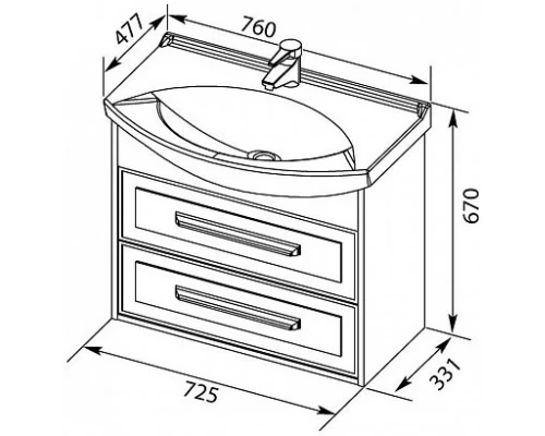Тумба белый глянец/дуб кантербери 72,5 см Aquanet Остин 00201730