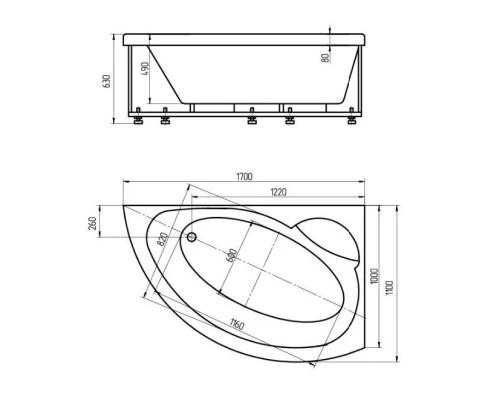 Акриловая ванна 170x110 см правая Aquatek Аякс 2 AYK170-0000007