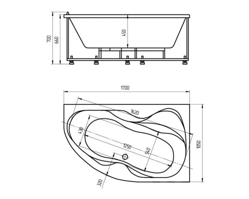 Акриловая ванна 170x105 см правая Aquatek Вега VEG170-0000006