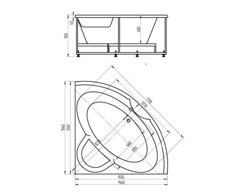 Акриловая ванна 156x156 см Aquatek Поларис 2 POL2-0000004