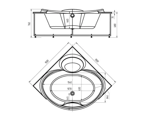 Акриловая ванна 150x150 см Aquatek Эпсилон EPS150-0000004