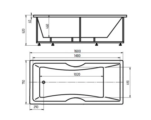 Акриловая ванна 160x75 см Aquatek Феникс-160 FEN160-0000006