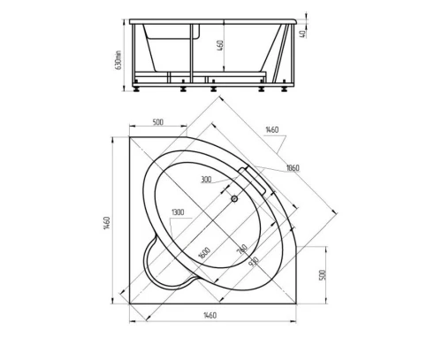 Акриловая ванна 146x146 см Aquatek Калипсо KAL146-0000004