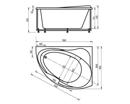 Акриловая гидромассажная ванна 158x119 см левая пневматическое управление премиум форсунки Aquatek Альтаир