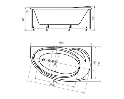 Акриловая гидромассажная ванна 160x97 см левая пневматическое управление стандартные форсунки Aquatek Бетта-160