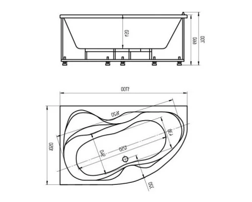 Акриловая гидромассажная ванна 170x105 см правая пневматическое управление стандартные Aquatek Акватек Вега-170