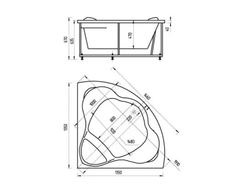 Акриловая гидромассажная ванна 135x135 см пневматическое управление плоские форсунки Aquatek Галатея