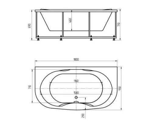 Акриловая гидромассажная ванна 180x95 см пневматическое управление премиум форсунки Aquatek Мелисса