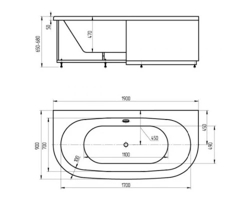 Акриловая гидромассажная ванна 190x90 см пневматическое управление стандартные форсунки Aquatek Морфей