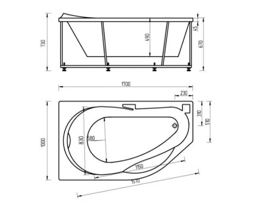 Акриловая гидромассажная ванна 170x100 см левая пневматическое управление стандартные форсунки Aquatek Таурус