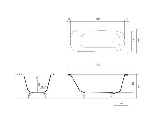 Чугунная ванна 150x70 см Aquatek Сигма AQ8850F-00
