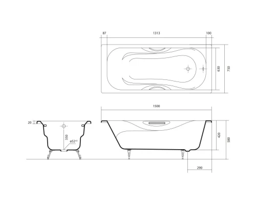 Чугунная ванна 150x75 см Aquatek Гамма AQ8050FH-00