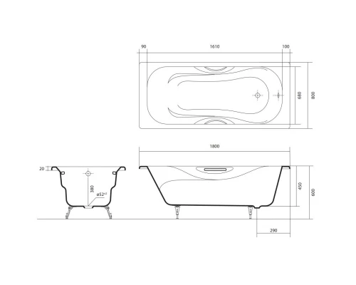 Чугунная ванна 180x80 см Aquatek Гамма AQ8080FH-00