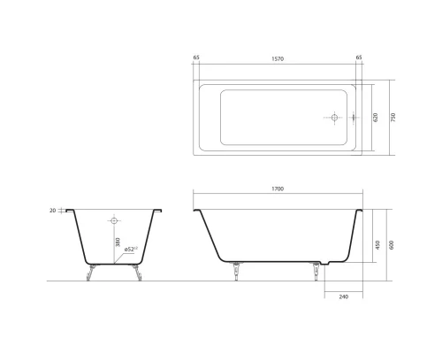 Чугунная ванна 170x75 см Aquatek Альфа AQ8970F-00